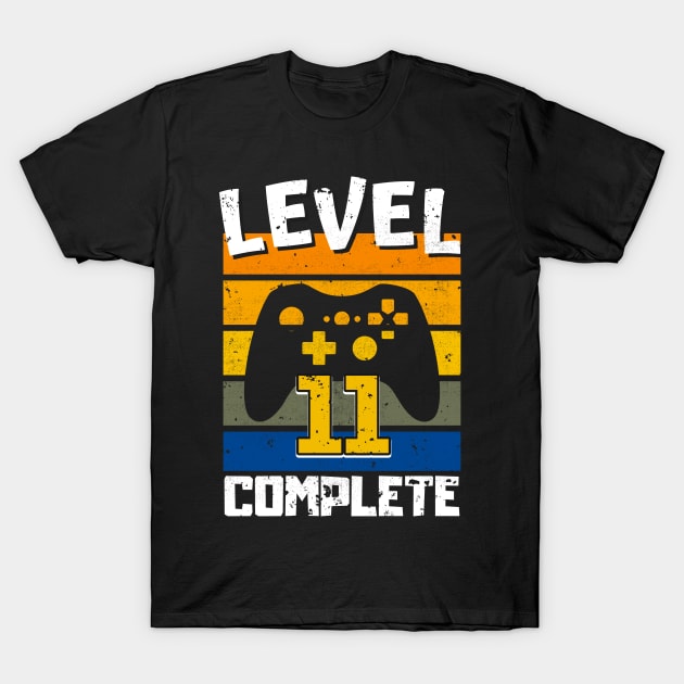 Level 11 Complete 11th Birthday Retro Gaming Kids T-Shirt by Foxxy Merch